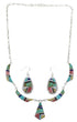Sterling Silver Multicolor Earrings And Link Necklace Set GS75435